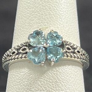 Pastel Blue Topaz Heart Cluster Sterling Silver Ring
